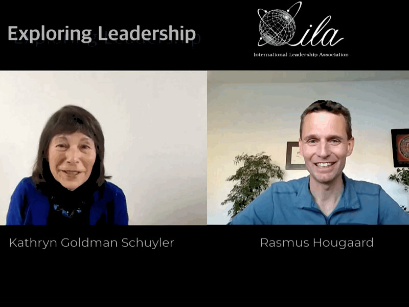 Screen Shot of Kathryn Goldman Schuyler and Rasmus Hougaard during their Exploring Leadership Interview