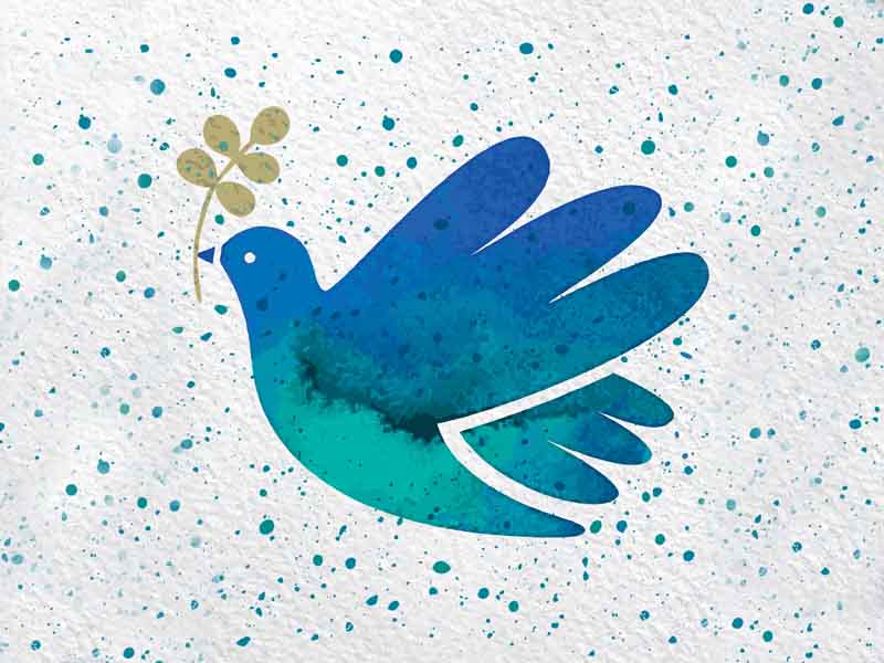 Picture of Blue/Green Peace Dove holding a gold twig