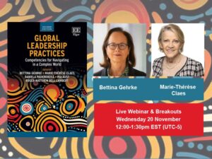 Cover of book, pic of two of the editors Bettina Gehrke and Marie-Therese Claes, and details on the date/time of webinar.