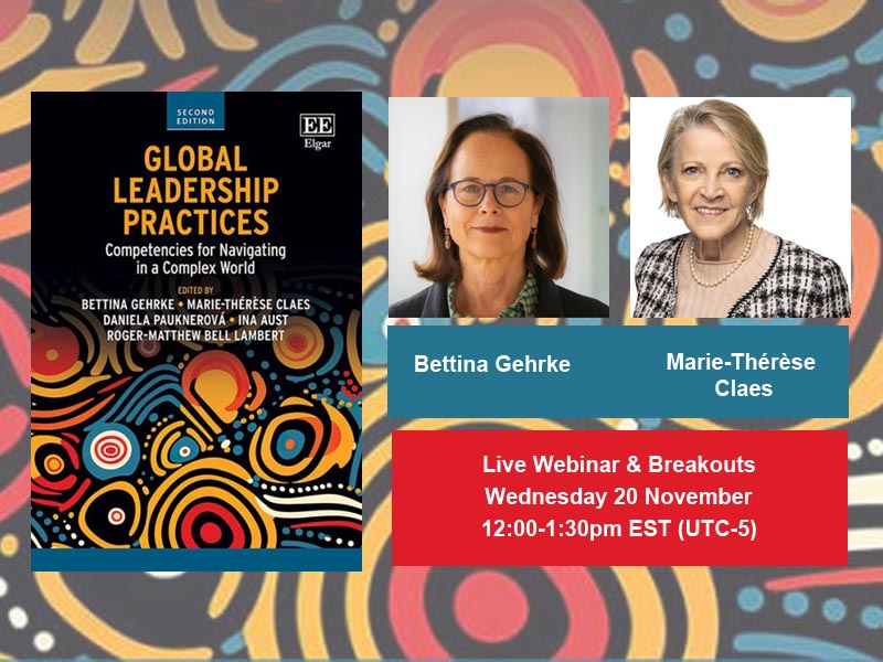 Cover of book, pic of two of the editors Bettina Gehrke and Marie-Therese Claes, and details on the date/time of webinar.