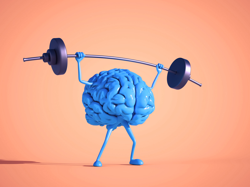 Image of a brain lifting weights
